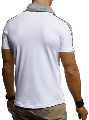 Leif Nelson Men’s Casual Slim Fit Stand-Up Collar Cotton T Shirt | Short Sleeve Classic Stylish Skin Friendly Tee | 2XL-Size | White4