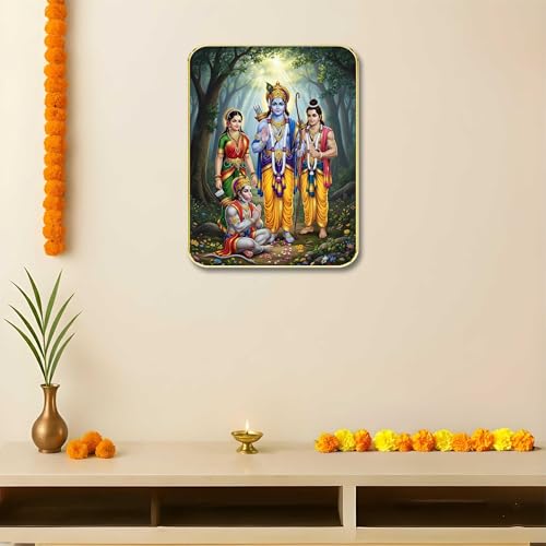 Image of SAF Ram Darbar Wall Art with Table Top Stand & Wall Hanging Hole | Premium MDF Shri Ram Sita Lakshman Hanuman Painting for Home Mandir Office Decor