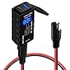 Motorcycle USB Charger SAE to USB Adapter Type C and Quick Charge USB 3.0 with Voltmeter, ON/Off Switch and 3.6FT SAE Extension Cable Waterproof 3 Install Options for GPS Smartphone Camera