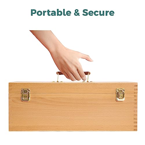 Image of VISWIN 16 inchx8 inchx6 inch Large Art Storage Box, Double-Layered Solid Beech Wooden Tool Box for Art Supplies, Wooden Tool Box for Paint Brush, Pen, Pastel, Paining Supplies