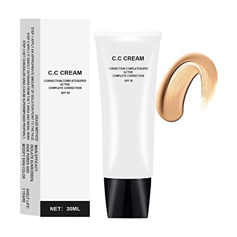 Skin Tone Adjusting CC Cream SPF 50,Cosmetics CC Cream, Colour Correcting Self Adjusting for Mature Skin,All-In-One Face Sunscreen and Foundation,Skin Concealer,Natural Color-1.01 oz (1PCS) Cover