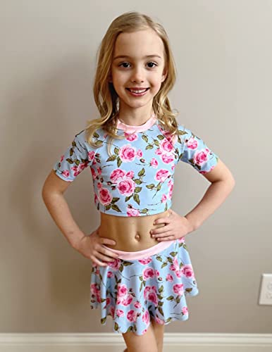 Arshiner Little Girls 3-Pieces Swimsuit Short Sleeve Crop Tops Skirt Bikini Set Rash Guard Swimwear Size 5T #TOP2