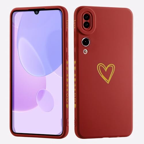LENGRACE para Huawei P20 Pro Patrón De Corazón Funda,Love Patrón Moda Lindo para Mujeres Niñas Silicona Antichoque TPU Carcasa-Burdeos