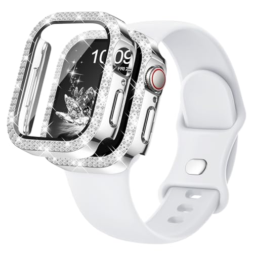 Compatible for Apple Watch Bands 40mm 41mm 44mm 45mm 42mm 46mm with Screen Protector Case Women, Silicone Strap Bling Diamond Protective Cover Tempered Glass for iWatch Series 10 9 8 7 6 5 4 3 11 SE by Adorique - Used condition - US$9.99