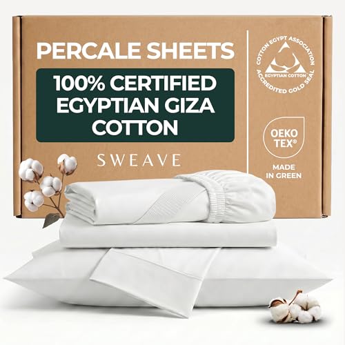 Sweave 100% Egyptian Cotton Percale Sheets Split King Size - Genuine Luxurious 400 Thread Count...