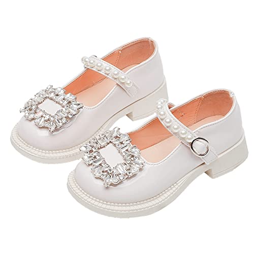 Girls Leather Rhinestones Design Soft Round Toe Princess Dress Flat Shoes(Toddler/Little Kid/Big Kids) Water3
