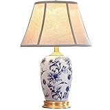 GTHTUHFD Lámparas De Mesa Jingdezhen, Lámpara De Mesa De Porcelana Azul Y Blanca, Lámpara Grande para Sala De Estar, Lámpara De Escritorio Antigua China con Pantalla En Forma De C
