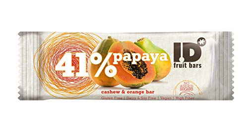 I.D. Papaya and Orange Bar with Walnuts 35 g (Pack of 4), All Natural - HIGH in Fibre - Vegan - Gluten Free