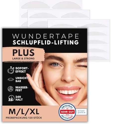 WUNDERTAPE Schlupflider Stripes CLEAR & STRONG Schlupflid-Tape Streifen zum Augenlid-Lifting ohne OP! (wasserfest, 24h Halt, double eyelid lifting tapes) Augenlid-Tape (120 M+L+XL)