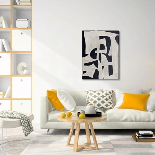 Toile murale abstraite géométrique noir et blanc 90x140cm avec cadre intérieur