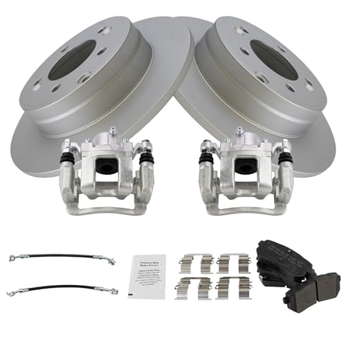 Image of TRQ Rear Brake Pad and Rotor Set Semi Metallic Coated Rotors Calipers Compatible with 2015 Hyundai Sonata with Manual Parking Brake