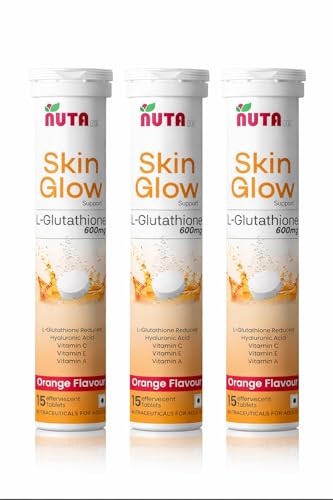 Image of GLUTATHIONE 600mg, HYALURONIC TABLET WITH VITAMIN-C&AE | Advanced L-Glutathione for Skin & Wellness inch. Skin Glow formula, Skin Lighting, Hydration, Anti-Aging, Detoxification, Pigmentation And Tan Removal | Orange Flavor For Men & Women | 45 tablets