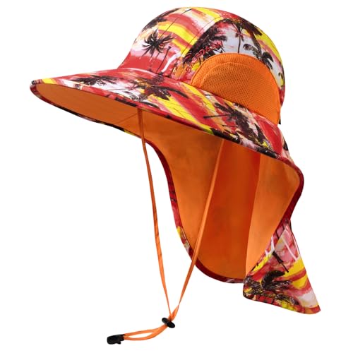 Image of BASSDASH UPF 50+ Unisex Water Resistant Wide Brim Sun Hat with Large Neck Flap Ponytail Fishing Hat for Men Women