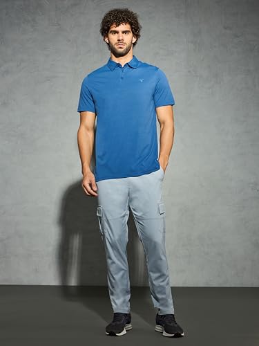 Image of TECHNOSPORT Men's Solid Slim Fit Polo Collar T-Shirt COTFLEX Half Sleeve Button Polyester for Gym Running Workout UPF50+ Anti Odour