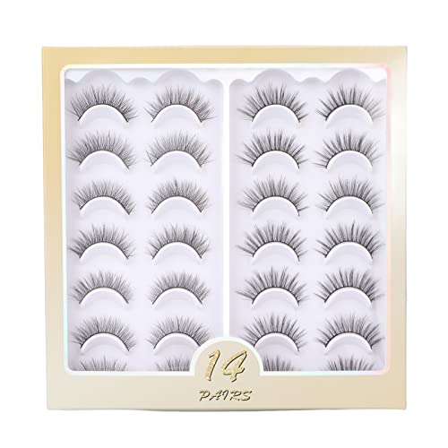 Cílios postiços finos feitos à mão de fibra artificial natural 14 estilos longos e grossos para fest