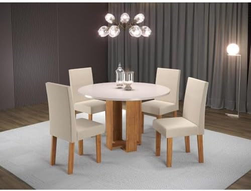 Conjunto Sala de jantar Chiara Mesa Redonda com 4 Cadeiras Vênus ...