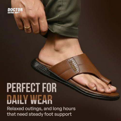 Image of DOCTOR EXTRA SOFT Care Orthopedic Diabetic Comfortable Dr Sole Footwear Daily Use Casual Home Wear Stylish Black Cushioned One Toe Ring Thump Chappal-Sandals-Slippers for Men's-Gents-Boy's L-5