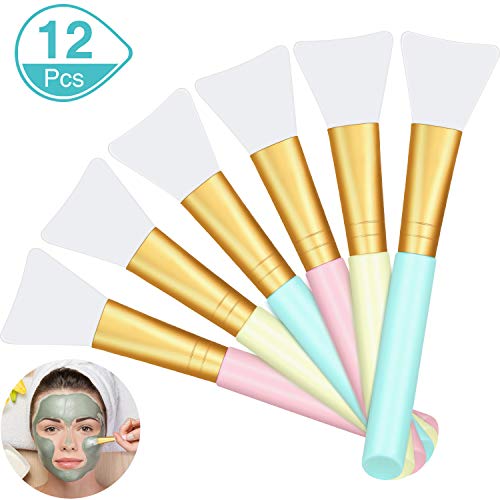 12 Pieces Silicone Face Mask Brushes, Soft Silicone Facial Mud Mask Applicator Brush