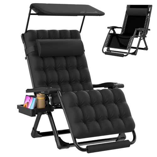 Suteck Zero Gravity Chair with Canopy,33In XXL Oversized Lounge Chair w/Removable Cushion&Headrest,...