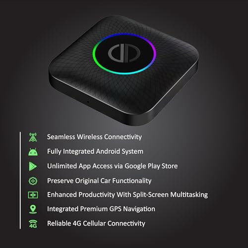 Image of PRONOD AI Box Wireless Carplay Adapter | Stream YouTube, Netflix, Hotstar with Android Auto Wireless Adapter in Car Screen | Qualcomm Octacore, Android 13-4GB+64GB | Supports 4G Sim- Plug and Play