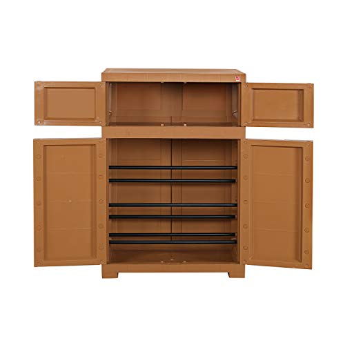 Image of Cello Novelty Dual Plastic Shoe Rack with Dustproof Doors| 3 Year Warranty | Chappal /Slipper /Footwear Stand for Home, Living Room, Office, Outdoor| Sandalwood Brown Colour