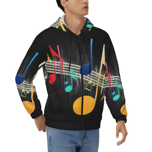 Sweat à capuche zippé homme motif musical coloré veste veste sport en polyester doux S-3XL