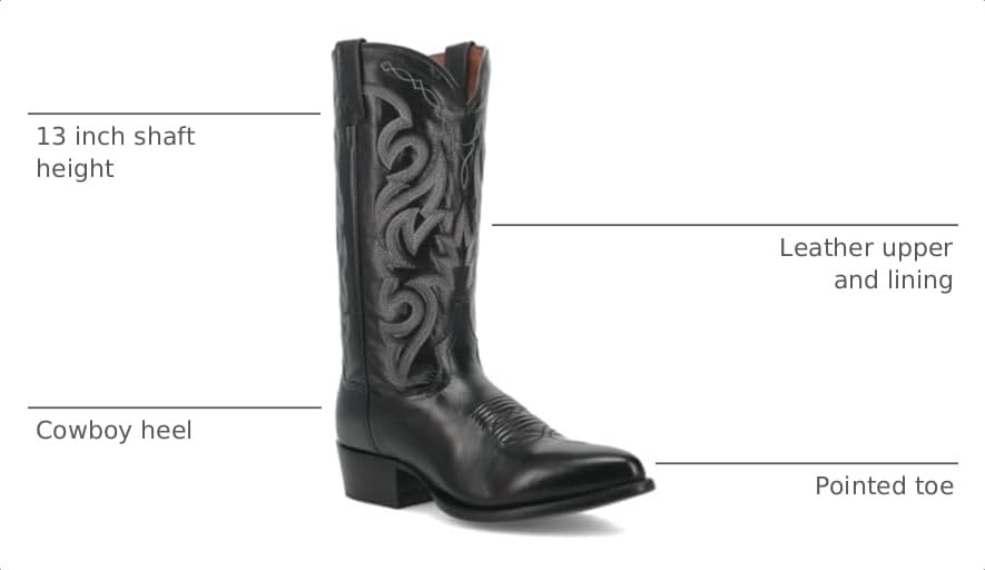 Image of Dan Post Mens Milwaukee Embroidered Narrow Pointed Toe Casual Boots Mid Calf - Black