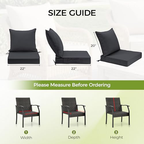 Image of UNIKOME 22 inchx22 inchx3 inch Outdoor Chair Cushions Set - Waterproof Patio Cushions for Outdoor Furniture with Removable Cover, Ties & Handle, Deep Seat Patio Cushions for Sofa Couch - Dark Grey