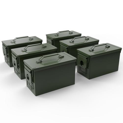 PATRON 50 Cal Ammo Can Metal 9mm Ammo Box Storage Crate Case for Shotgun Bullet Rifle Nerf Ammunition Waterproof Case-Gard Organizer for Men,Gift Boxes for Dad Husband Father (Green-6pcs)