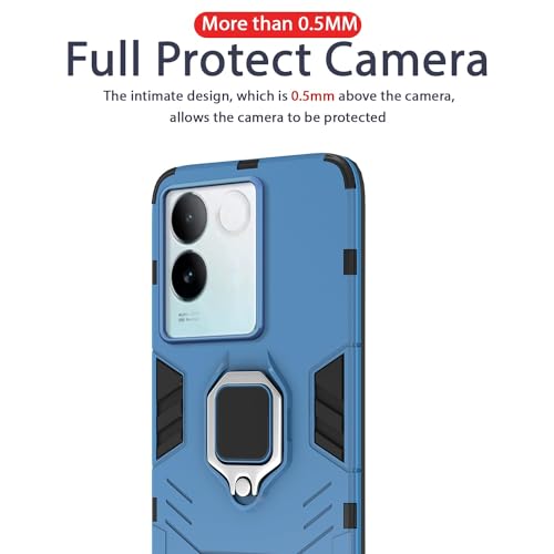 Image of Pikkme Back Cover for iQOO Z7 Pro 5G | 360 Protection | Ring Holder | Kickstand | Tough Armor Case (Blue)