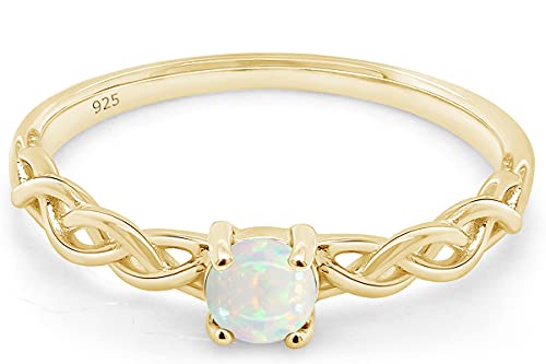AFFY 14k Gold Over Sterling Silver 4MM Round Cut Created Opal Solitaire Braided Crisscross Engagement Promise Ring Jewelry For Women3