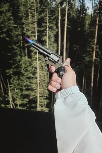 Image of Revolver Gun Shaped Jet Flame Refillable Cigarette Lighter with Cover