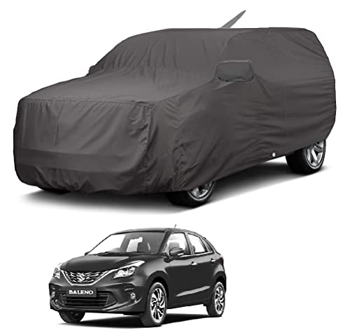 Image of Auto Hub Car Cover Compatible with Maruti Baleno with Antenna & Mirror Pocket, Weather Proof, Triple Stitched, Baleno Car Cover- Grey