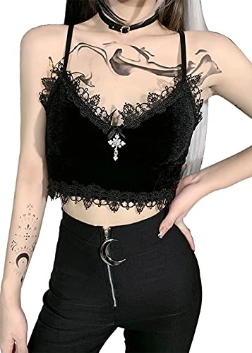 alt White Cropped Tank top mall Goth Shoulderless Backless top Goth Tops Aesthetic Clothes Goth Indie Grunge Clothes Crop top Gothic Skull Tops Skull Sweater y2k Black Velvet lace top Goth