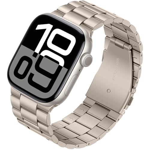 Tasikar Correa de metal Compatible con Apple Watch 42mm(Series 11/10) 41mm 40mm 38mm Acero inoxidable Correa de repuesto Compatible con SE 2 SE Series 10 9 8 7 6 5 4 3 2 1, Luz de las estrellas