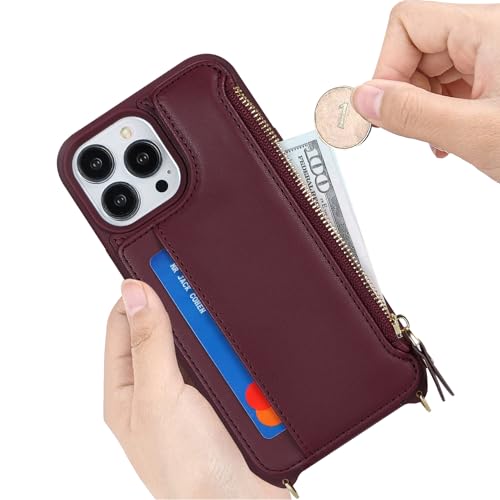 Étui de téléphone avec sangle et pochette zippée pour iPhone 14 Pro Max