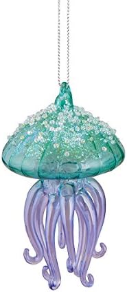 Gallerie II Glitter Glass Jellyfish Coastal Christmas Xmas Holiday Ornament Green