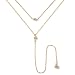Wowanoo Stylish Double Layer Alloy Crystal Choker Necklace with Long Chain Pendant Gold
