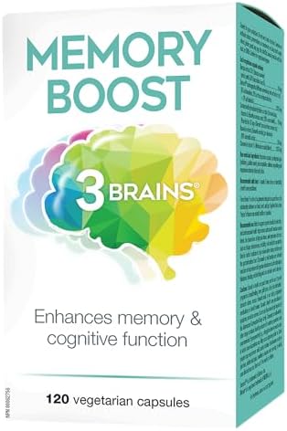 3 Brains Memory Boost, 120 Vegetarian Capsules, Enhances Memory & Cognitive Function, Acetyl-L-carnitine, NAC, ALA & Ginkgo Biloba, Proudly Canadian