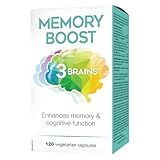 3 Brains Memory Boost, 120 Vegetarian Capsules, Enhances Memory & Cognitive Function, Acetyl-L-carnitine, NAC, ALA & Ginkgo Biloba, Proudly Canadian