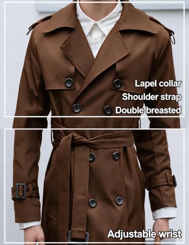 Image of Pantete Men's Double Breasted Trench Coat Oversized Windbreaker Long Jacket