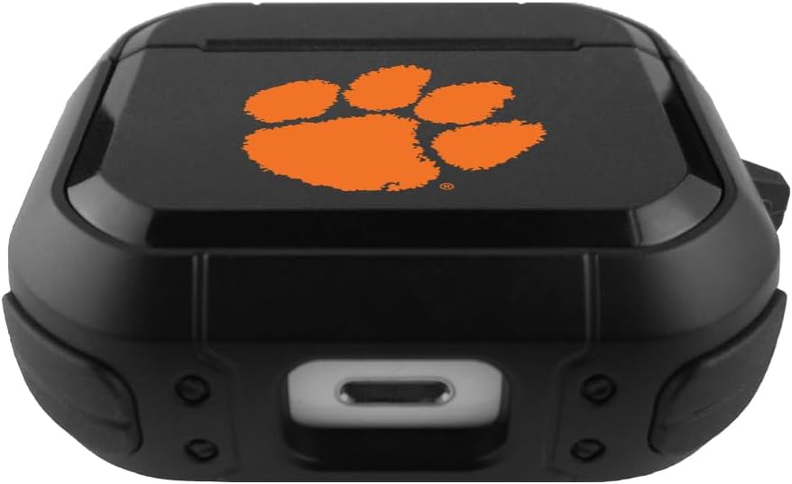 Collegiate Durable Black Cover with Carabiner for Apple Airpods 4 Case - Clemson Tigers