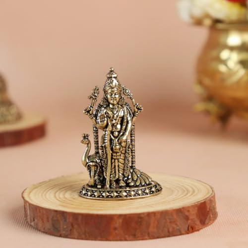 Brass Murugan Idol Mini | 2 Inch | Kartikeya Idol for Home Entran...