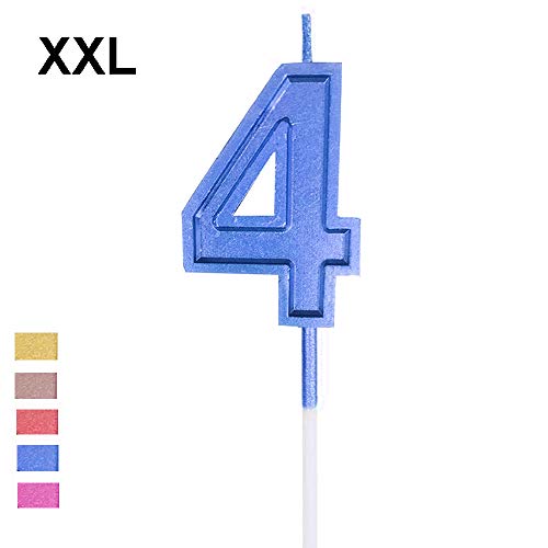 2.76'' Large Extended XXL Multi-Color Gold Glitter Happy Birthday Long Numbers 4 Candles