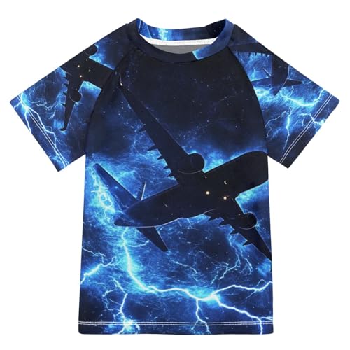 Jucciaco Boys Swimsuit Airplane Lightning Tornado Flying Sunscreen Kids Sun Rashguard Short Sleeve T-Shirts Swimwear Sets UPF 50+ Multicoloured