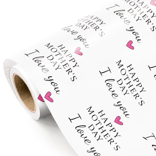 WRAPAHOLIC Mother's Day Wrapping Paper - Mini Roll - 17 Inch x 16.5 Feet - Happy Mother's Day I Love You Design Perfect for Party, Celebration