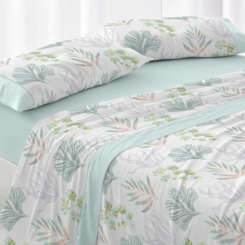 Parure de lit 105x200 cm en polycoton Burrito Blanco bleu eau