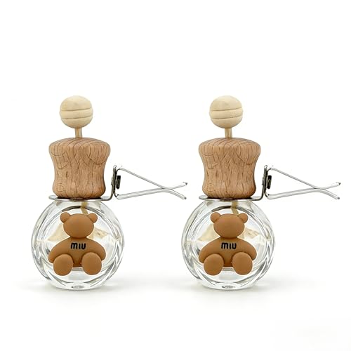 2 Pack Car Air Freshener Diffuser, Refillable Empty Glass Bottles with Vent Clip & Wooden Caps, Drift Car Air Freshener for Essential Oils, Long Lasting Air Fresheners for Car-A5