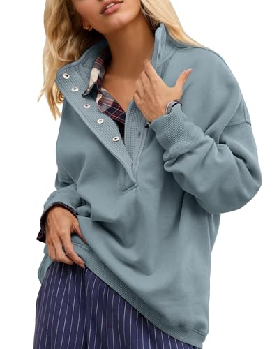 Image of Gacaky Sweatshirt for Women Oversized Casual Long Sleeve Button Henley Neck Pullover Tops Fashion Outfits Clothes