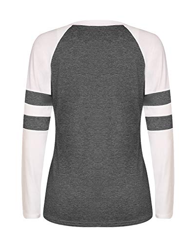 Yidarton Women's Color Block Long Sleeve T Shirt Casual Round Neck Tunic Tops(Dark Gray,XXL)